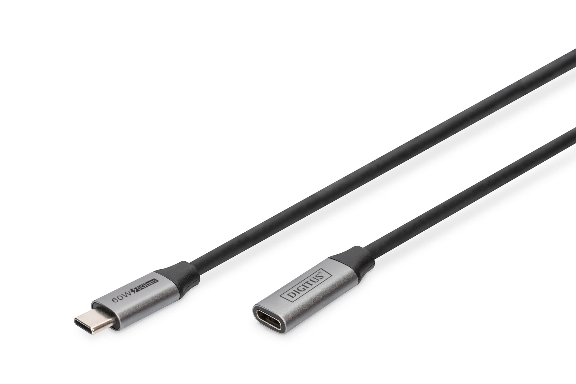 DIGITUS USB 3.2 Gen1 extension cable – 1 m – USB-C (plug) to Type C (socket) – 5 Gbps – Video 4k 60Hz – 60W – for laptop, computer, smartphone – Black