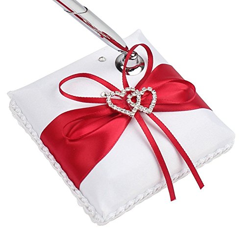 Youzpin 2Pcs Romantic Wedding Ceremony Party Favor Sets, Double Heart Rhinestone Decor Wedding Guest Book +Pen Set for Elegant Wedding Birthday Party Baby Shower Wedding Decoration Supplies