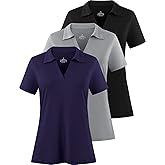 Femdouce Women's Polo Shirts V-Neck Short Sleeve Moisture Wicking Collared Shirts for Women Golf Polo Shirt for Work 1-3 Pack