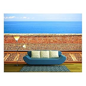 Landscape with Railways by The Sea in Italy - Removable Wall Mural | Self-Adhesive Large Wallpaper - 66x96 inches