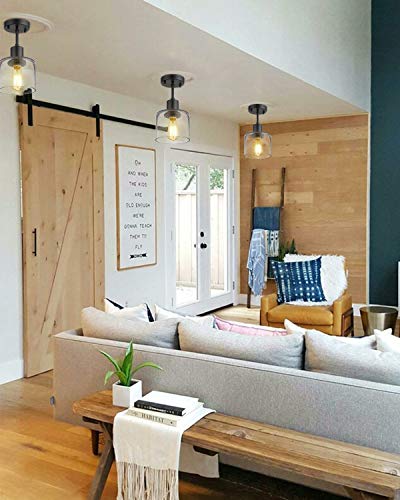 Lms Semi Flush Mount Ceiling Light Modern Farmhouse 1 Light Ceiling Light Fixture In Matte Black Finish With Seed Glass