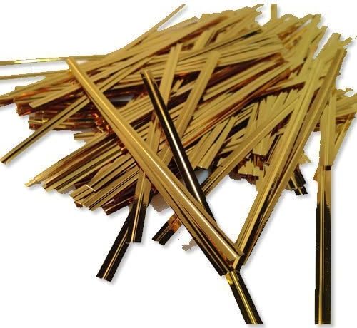 100 Gold 4" (100mm) Metallic Twist Ties / Bag Sealers Coloured Plastic with Wire