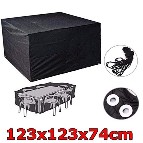 KING DO WAY Schutzhuelle fuer Tisch Stuehle Abdeckhaube Gartenmoebel Schutzhuelle Abdeckung Wetterschutz 123cm*123cm*74cm Schwarz