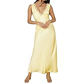 BAGONE Summer Satin Lace V Neck Backless Wedding Guest Maxi Dresses for Women Elegant Sleeveless Open Back Cocktail Dress