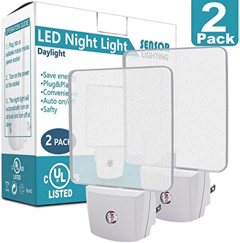LED Night Light with Smart Light Sensor, Costech UL Listed Plug in Cordless Wall Light with Daylight Auto Sensor On/Off Dusk to Dawn for Bedroom, Bathroom, Hallway, Stairway, Kitchen (2Pack)