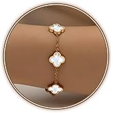 CORSMGSE 18K Gold Plated Clover Lucky Bracelet for Women Gold White Black Pink Green Red Blue Adjustable Double Sided Flower Four Leaf Link Bracelets Trendy Jewelry Gifts for Women Men