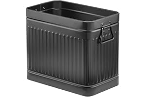 mDesign Decorative Retro Vintage Farmhouse Rectangle Metal Small Trash Can Wastebasket, Garbage Container Bin with Handles for Bathrooms, Powder Rooms, Kitchens - Oscar Collection, Black