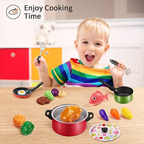 Geyiie Play Kitchen Pots and Pans Sets for Kids, 27 PCS Toddler Kitchen