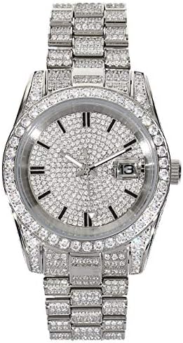 Amazon Kronic ジュエリーウォッチ ラグジュアリー 腕時計 全面フルczダイヤ キュービックジルコニア ブラックゴールドxホワイトゴールド メンズ Bling Cz Watch 12ct メンズ腕時計 腕時計 通販