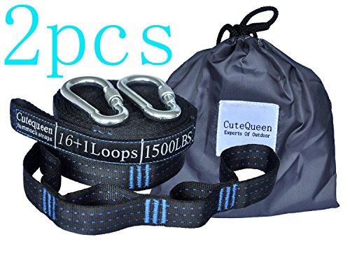 Cutequeen 2pcs 34 Loops 3000+ LBS Versatile Heavy Duty & 100% No Stretch Suspension System Kit FOR Camping Hammock Includes Carry Bag by (pack of 2)