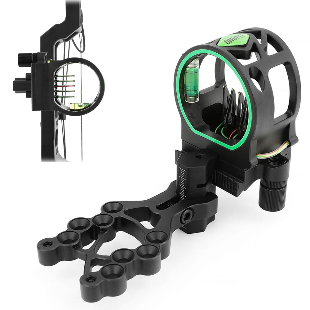 SHARROW Compound Bow Sight Fiber Optic 5 Pin Bow Sight Aluminum Alloy Adjustable for Compound Bow Hunting Shooting