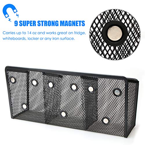 Magnetic Pencil Holder, VICNOVA Metal Magnetic Pen Holder with Extra Strong Magnets/3 Generous Compartments, Magnetic Storage Basket Organizer to Hold Whiteboard Refrigerator Locker Accessories