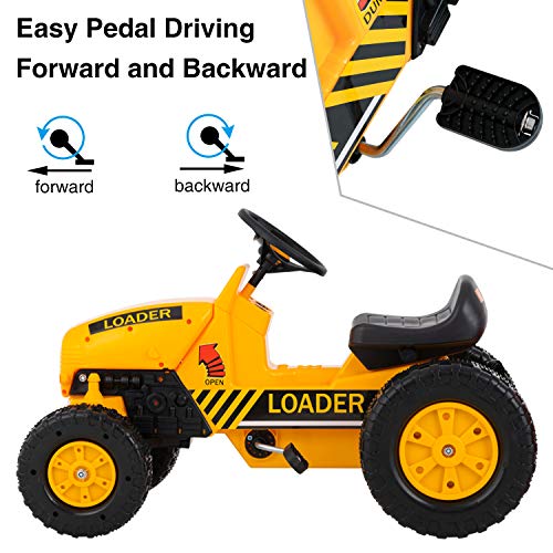 Uenjoy Kids Pedal Tractor Pedal Powered Ride On Toy Tractor for Kids with Detachable Trailer, Horn, Adjustable Seat, Forward/Backward, Yellow