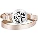 LorFain Essential Oil Bracelet and Necklace, Stainless Steel Aromatherapy Pendant Locket Bracelets Leather Band with 48 Pads in 4 Scents, Girls Women Jewelry Gift Set - Rose Gold