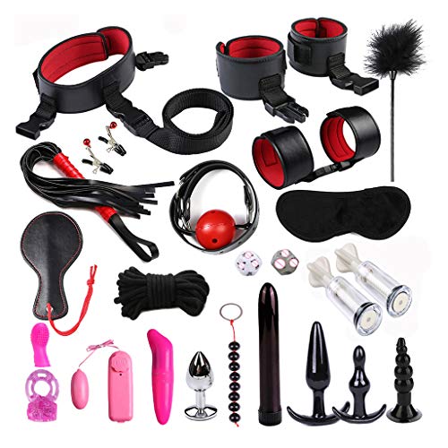 24Pcs Handcuffs Set Leather Adult Six-Toys for Couples Massage Kit for Women Men Cosplay Game