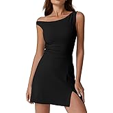 QINSEN Womens One Shoulder Sleeveless Tennis Dress Built in Shorts Golf Athletic Dress with Pockets
