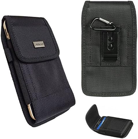 Huawei Ascend Mate 2 / Ascend XT / Mate 9 ~ Pouch Holster Black Rugged Nylon Canvas Carrying Case With Stainless Belt Clip Belt Loops [Vertical Horizontal] And Carabiner Hook (Black)