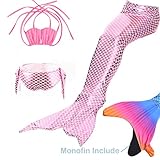 DOTOFIN Mermaid Tails, Swimsuit with Fin, Swimming Costume, Swimwear with Monofin, Girls Swimmable Mermaid Tail Swimsuit