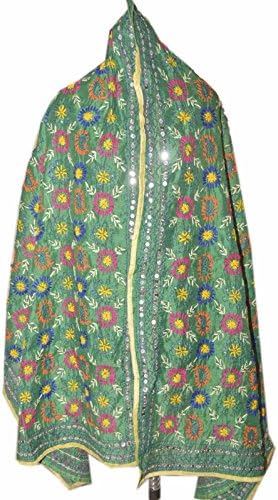 New Womens Phulkari Floral Embroideried Chiffon Dupatta Long Stole Designer Scarf Shawl Wrap Hijab