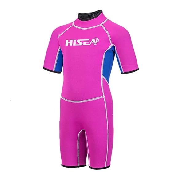 EUCoo_ Wetsuit Eucoo Kinder Siamese Tauchanzug Kurzarm Kurzrohr Marke Surf Suit Light Blue Pink 2.5mm