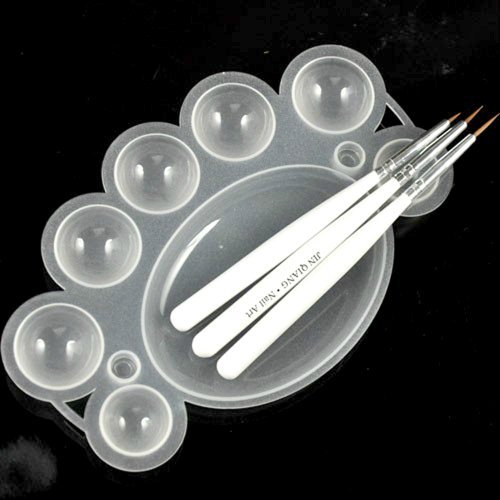 Dappen Dish Paint Palette Plate + 3pcs Nail Brush Pens NEW