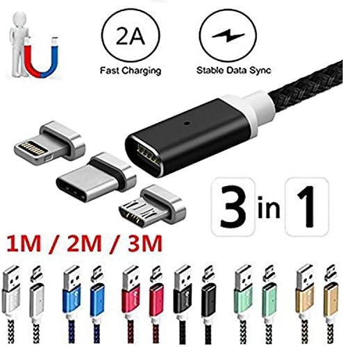 HEROUNION 3in1 2.4A Fast Charging Strong Magnetic Braided Cable with LED Indicator Apply for Type-C/IOS/Micro USB Charger Cable