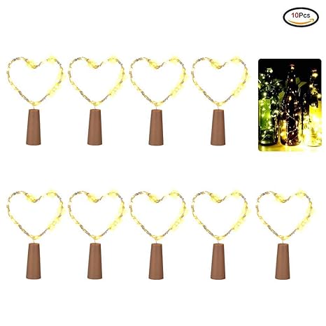10 x Flaschen-Licht mit Kupferdraht, Mini-Lichterkette Flaschenbeleuchtung,Batteriebetriebene Sternenlichter für Flasche DIY,