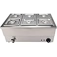 DULONG Commercial Bain Marie Electric Food Warmer Buffet Warmer Soup Warmer Stove Steam Table Stainless Steel Container Temperature Control for Catering Restaurant Commercial Grade 1350W (6 pans)