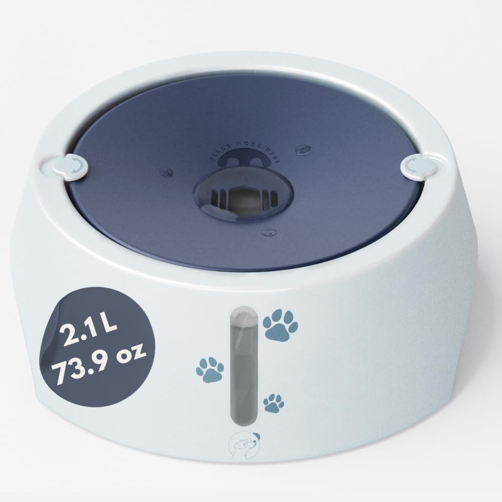 BARKING&MAD no spill water bowl for dogs 73.9oz (2.1L) - non spilling, anti-gulping, slow water feed dispenser for large and medium size breeds for slow drinking and messy gulping sloppy drinkers