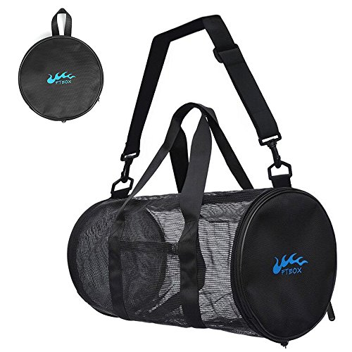 Dive Bags,Mesh Duffle Gear Bag with Shoulder Strap Equipment for Beach,Swimming,Snorkeling,Scuba Diving and Outdoor Sports (Black, Small)
