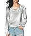 Bluetime Womens Casual V Neck Lace Up Long Sleeve Striped T-Shirt Top