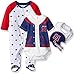BON BEBE Baby Boys' 3 Piece Take Me Home Set with Coverall, Rear Snap Bodysuit, and Bib