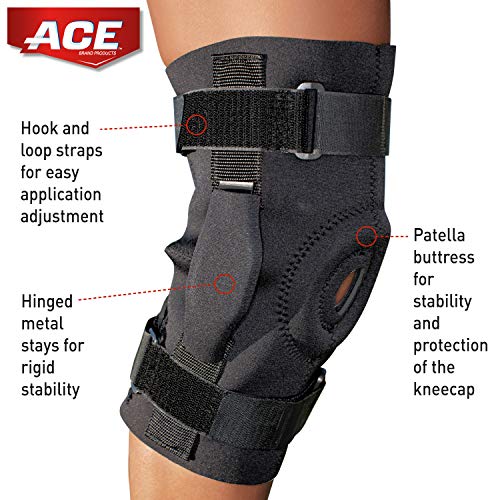 ACE Hinged Knee Brace, one Size Fits Most, Left Or Right Knee, Adjustable, Firm, Stabilizing