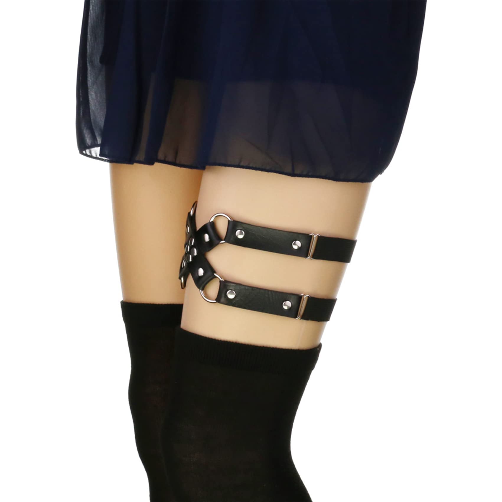 alisikee Adjustable Leg Garter Belt, Elastic Punk Cross Thigh Garters for Women, 1 Pair