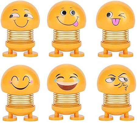 Akki World Emoji Novelty Cute Shaking Head Dancing Doll Toy, Funny Car Ornaments for Car Dashboard Home Desktop Decoration Creative Kids Toys (6 Pieces)