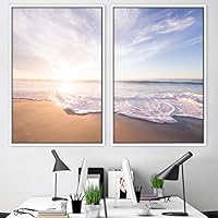 2 Piece Framed Canvas Wall Art Coastal Scenery Canvas Prints Home Artwork Decoration for Living Room,Bedroom - 16