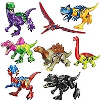 LTCtoy 8pcs Dinos Toy,Buildable Dinosaur Building Blocks Figures with Movable Jaws,Including T Rex, Velociraptor,Pterosauria, etc