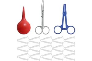 BCDHAMATE Animal Birth Kit with Curved Scissors | Disposable Umbilical Clamps, Hemostat, Bulb Syringe | Safe Delivery for Puppies, Kittens, Lambs, Piglets & Calves (Farm & Home Use) (Red - Rubber)