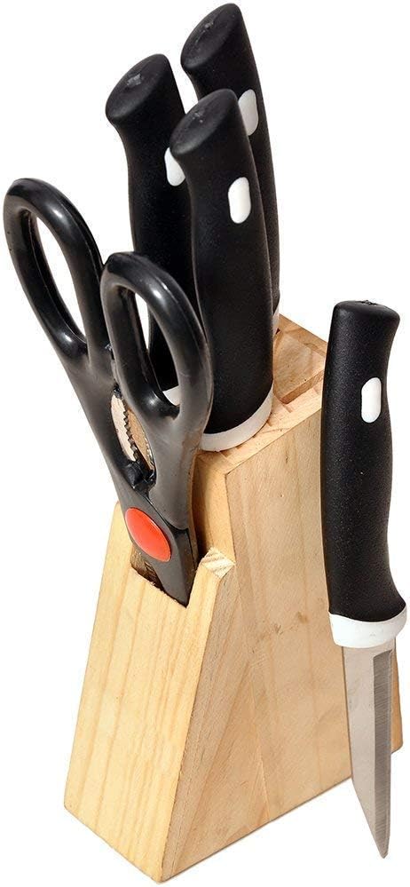 Belanto Enterprise Knife Set with Wooden Block and Scissors and Stand for Kitchen Use (Black) 5-Pieces