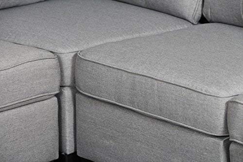Oliver Smith - Large Light Grey Linen Cloth Modern Contemporary Upholstered Quality Sectional Left or Right Adjustable Sectional 106" x 82.5" x 34" - Thumbnail 2