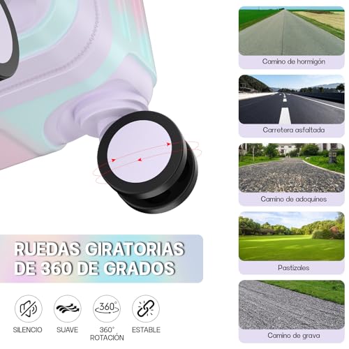 HOGESA Maleta Carry On, 20" y 14", con Neceser, Portavasos, USB Puerto de Carga y Práctico Gancho, Ruedas Giratorias Silenciosa 360°, Candado de Seguridad(Arcoíris)