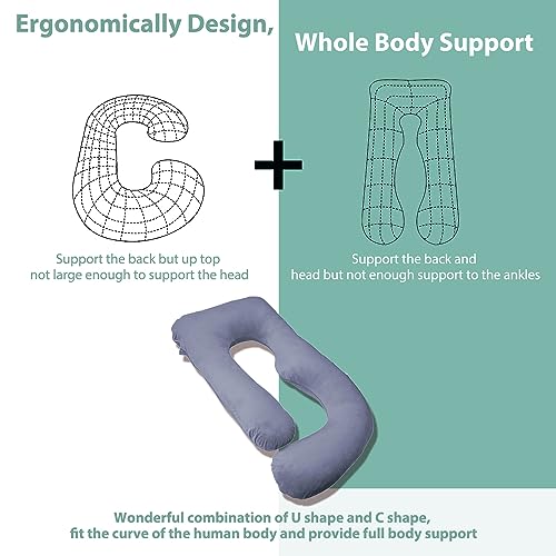 Chilling Home Pregnancy Pillows for Sleeping, U Shaped Body Pillow Pregnant Pillows for Sleeping Full Body Pillow, Pregnancy Must Haves Maternity Pillows 59 in Pregnancy Body Pillow with Velvet Cover
