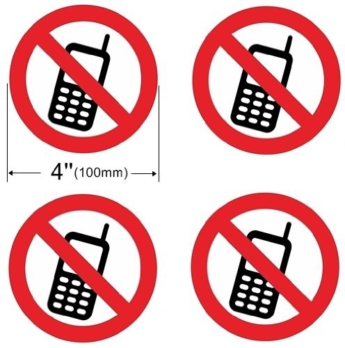 Indoor (4 Pack) NO Phone 4'' Dia Decal Sticker Window Door Wall Stop Cell Mobile Be Quit Warning Sign