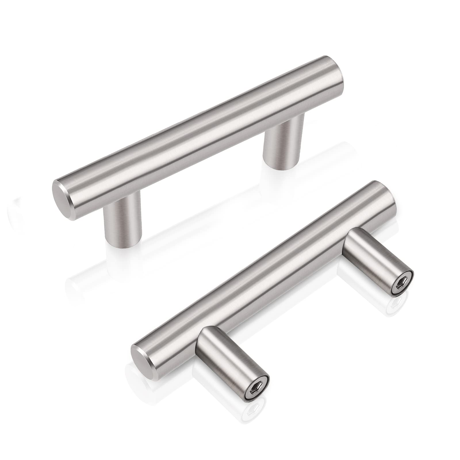 PinLin 10 Pack Kitchen Door Handles 64mm Hole Centre Brushed Nickel Cabinet Handles Stainless Steel Cupboard T Bar Handle (Screws Included)