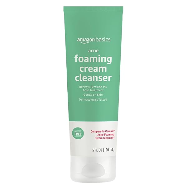 AMAZON BASICS ACNE CREAM CLEANSER WITH 4% BENZOYL PEROXIDE, 5 FLUID OUNCES, 1-PACK