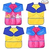 WXBOOM 4Pcs Kids Waterproof Art Smock Children's Art Aprons Long Sleeve with 3 Pockets