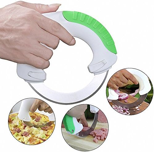 Circular Rolling Knife, Unique Ergonomic Design Can Well Protect Your Wrist Joints - Extra Sharp Stainless Steel Round Kitchen Cutter Tool For Cutting Pizza, Vegetables, Meat