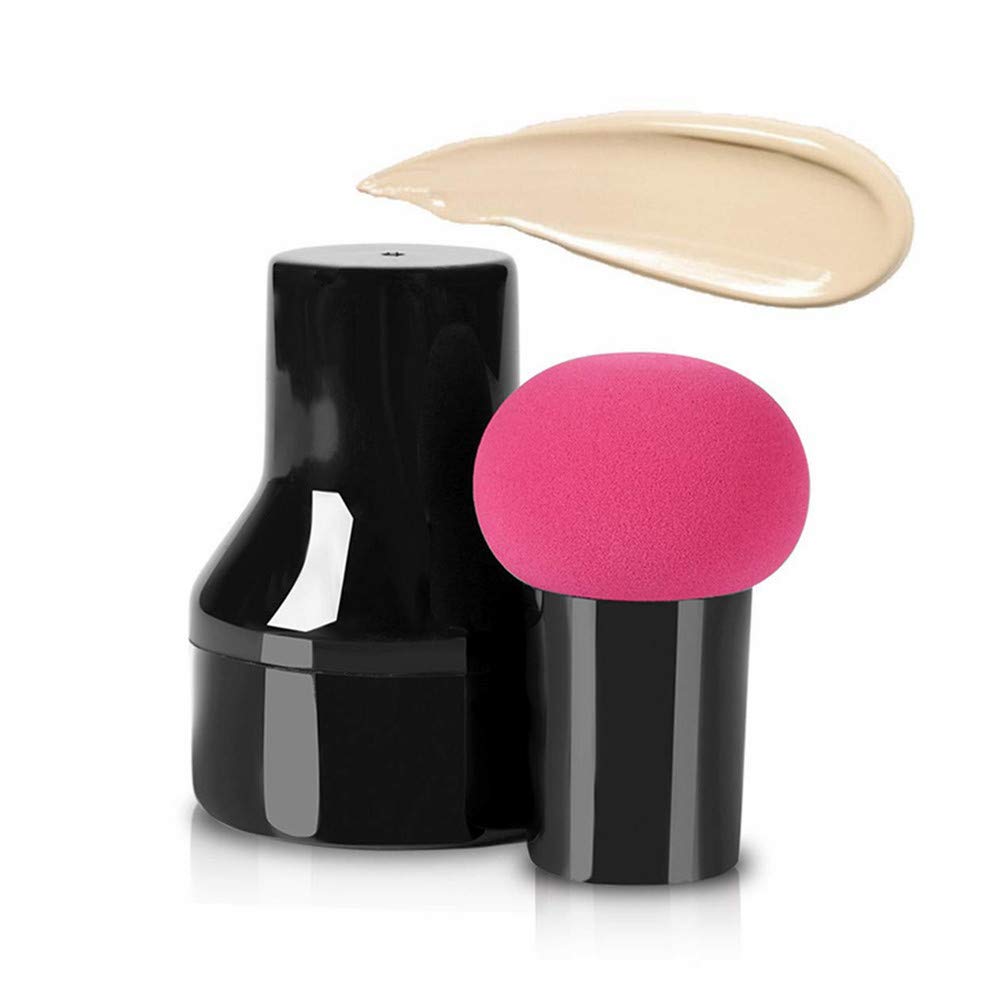 Foundation Powder Puff Cosmetic Sponges Mushroom Makeup Brushes Blender Sponge Face Brush Makeup Puff with Handle Case for Dry Wet Use Liquid, Creams, and Powders (Rose)