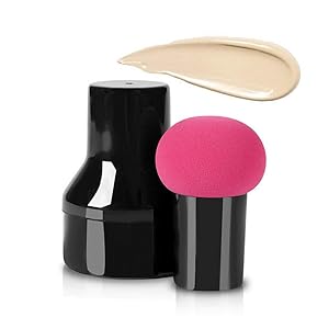 Foundation Powder Puff Cosmetic Sponges Mushroom Makeup Brushes Blender Sponge Face Brush Makeup Puff with Handle Case for Dry Wet Use Liquid, Creams, and Powders (Rose)