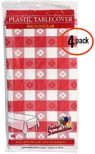 Rectangle Tablecover, Red and White, Gingham Pattern, 54" X 108" Inch, 4 Count